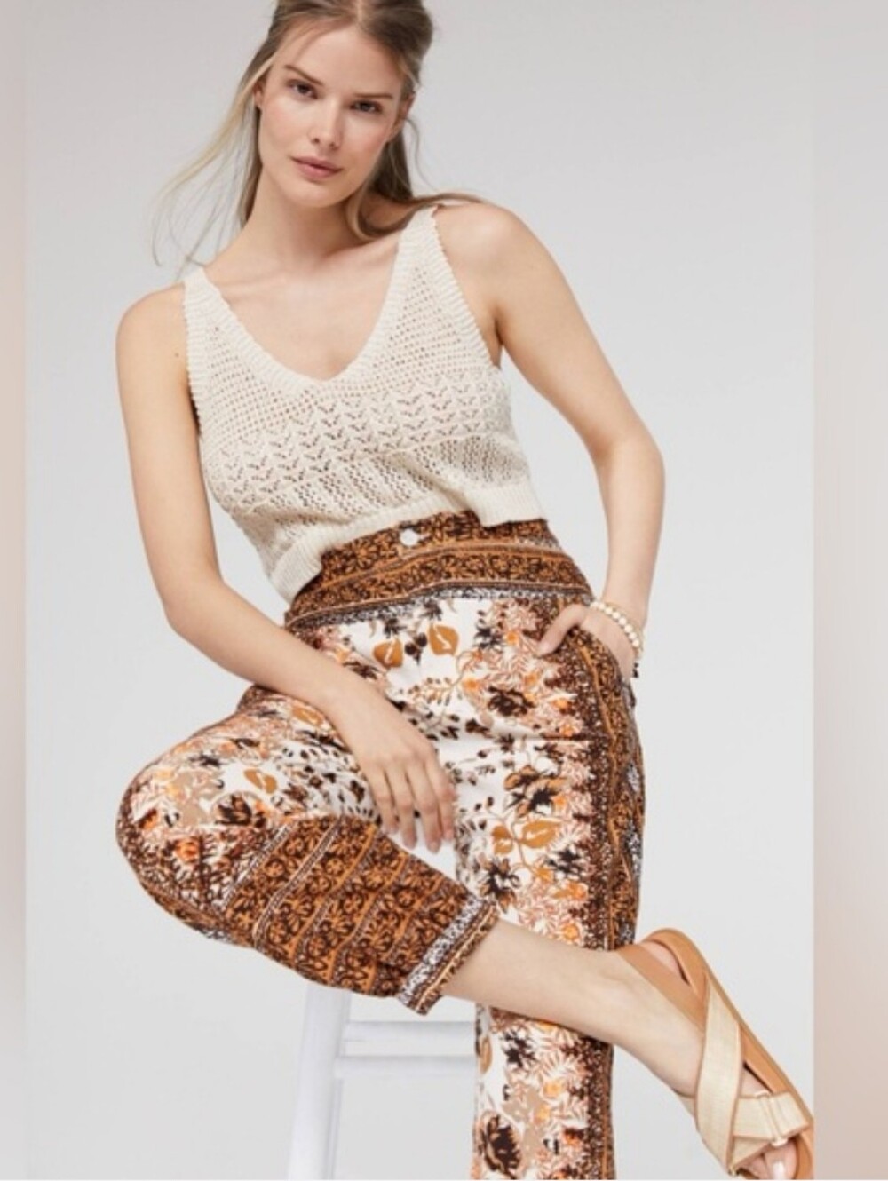 Anthropologie ✨️ Women's Bohemian Floral Print Linen Joggers Pants Size 2